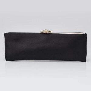Chanel Black Iridescent Satin Swarovski Crystal Camellia Clutch Bag